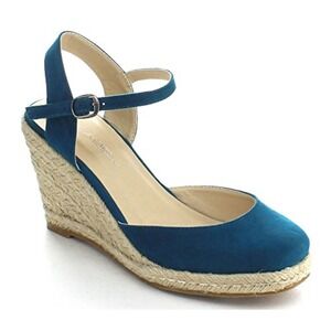 C Label Wedge Heels Women 7.5 Ankle Strap Sling Back Sandals Jute Platform Shoes